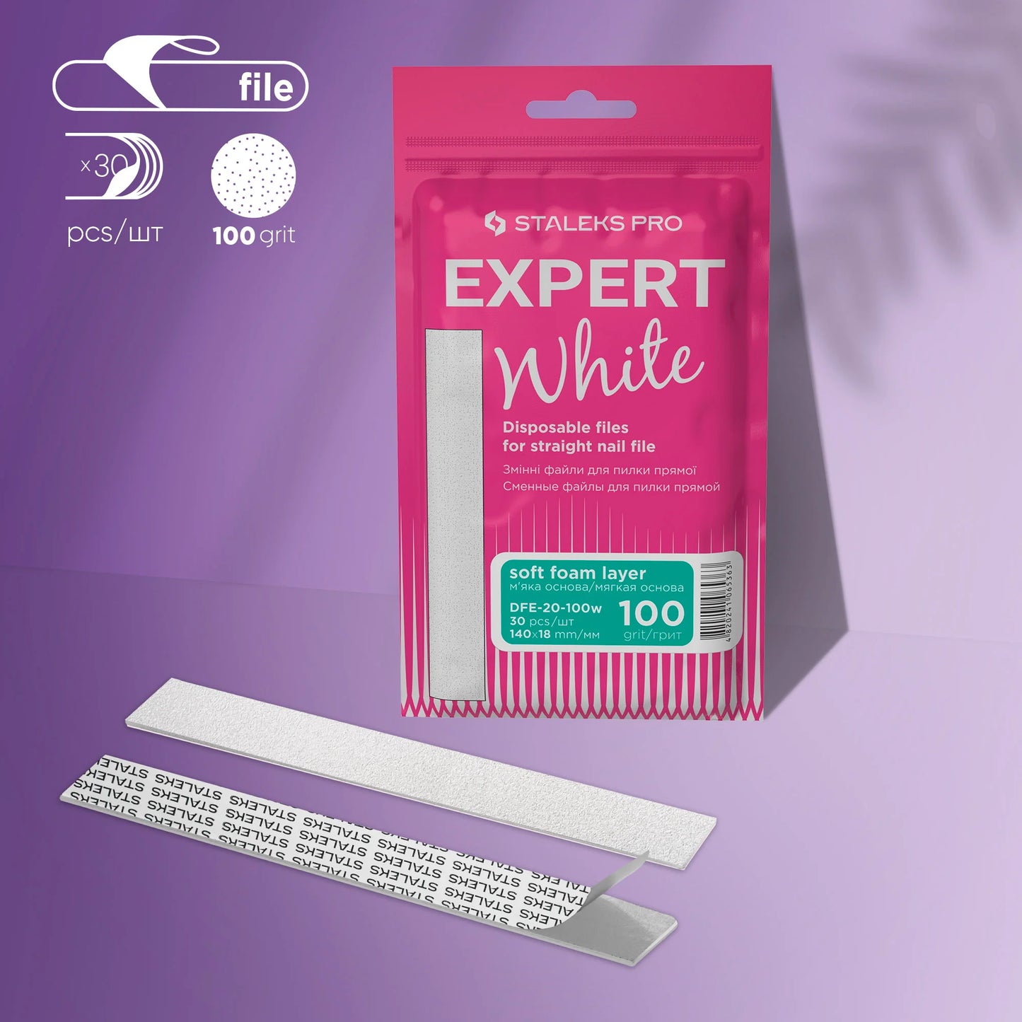 Weiße Einwegfeilen für gerade Nagelfeile Soft EXPERT 20 (30 Stück) 100grit