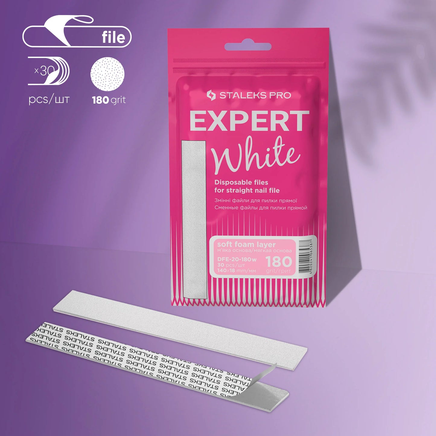 Weiße Einwegfeilen für gerade Nagelfeile Soft EXPERT 20 (30 Stück) 180grit