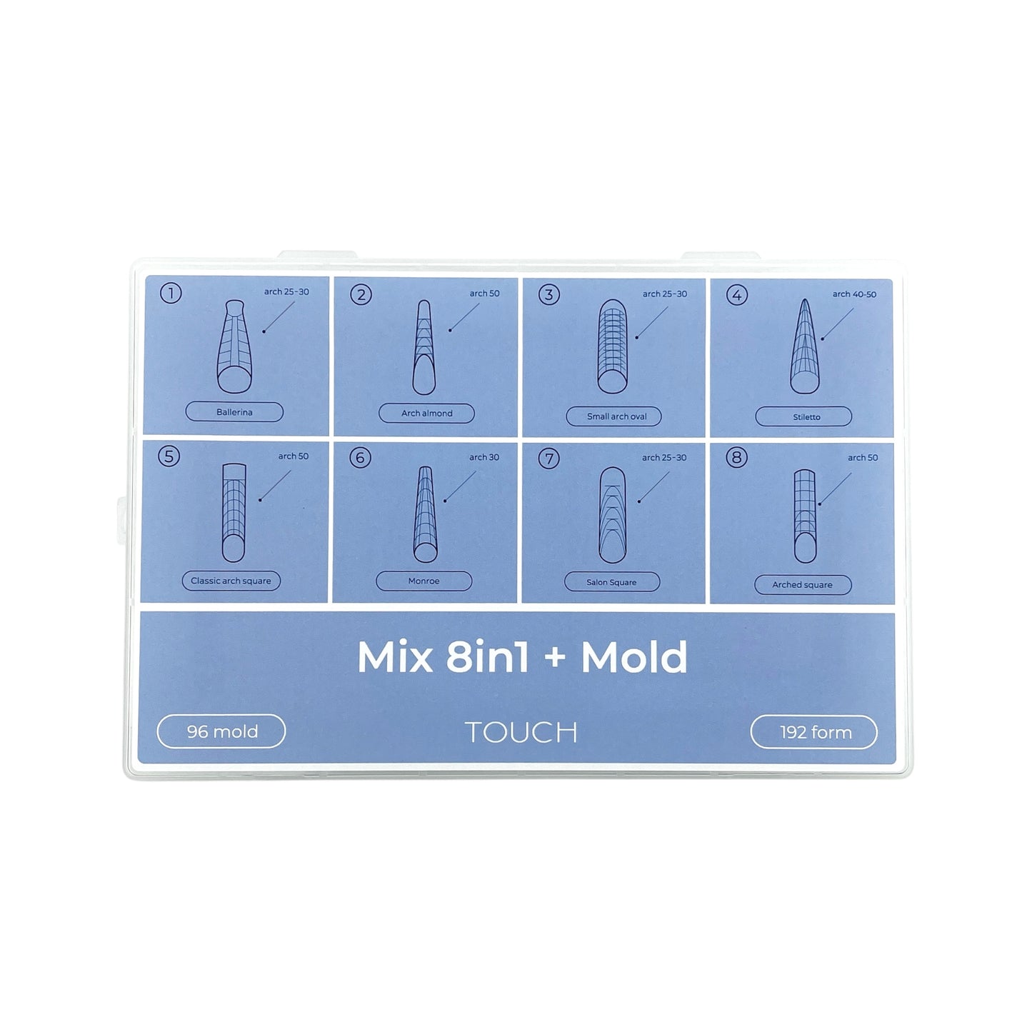TOUCH Nail Tips Upper forms modeling Mix 8in1 + mold ( 288 Stk.)